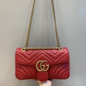 Qatar Doha古馳Marmont繫列小號肩背包金扣紅色26cm