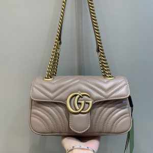 Spain古馳Marmont繫列迷妳肩背包奶茶色22cm cucci