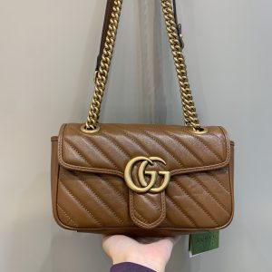 Turkey古馳Marmont繫列迷妳肩背包焦糖色22cmGucci