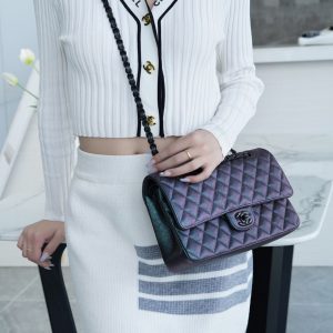 Australia 香奈兒CF Classic flap 水洗胎牛中號珠光幻彩黑