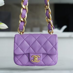 Sultan香奈兒 chanel22s粗鏈條cf腋下包mini紫色
