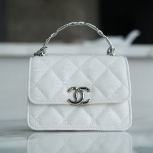 Indonesia香奈兒 chanel22s琺瑯手柄鏈條包 白色 銀扣