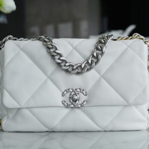 San Joze USA香奈兒 chanel19bag新版銀色配飾 白色中號