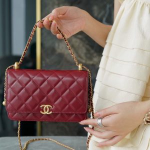 Singapore香奈兒 chanel 高級手工坊 雙金珠woc酒紅