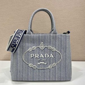 PRADA 普拉達刺繡托特包蘭色大號普拉達托特包價格