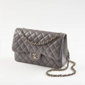 CHANEL 經典款大號手袋小羊皮及金色金屬 灰黑色