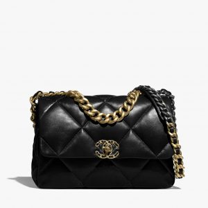 CHANEL 19 大號手袋小羊皮、金色、銀色及鍍釕金屬 黑色