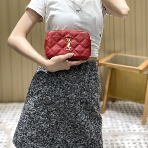 YSL聖羅蘭BECKY雙拉鏈珩縫小羊皮手拿包聖羅蘭包包價格