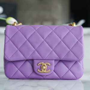 CHANEL22s 粗鏈條cf腋下包 小號 紫色官方網站香奈兒包包