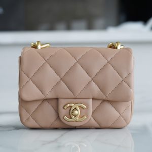 香奈兒CHANEL22s春夏走秀款粗鏈條腋下包mini奶茶色