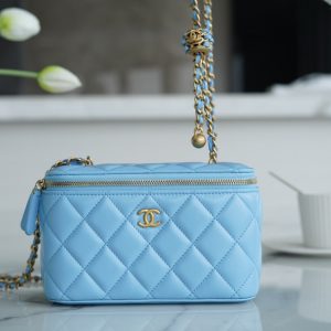 CHANEL 22s 編織金球長盒子天藍奢侈品牌香奈兒女包