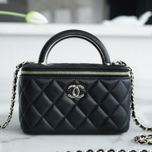 Chanel 22A手提長盒子黑色正品皮香奈兒包包官方旗艦店