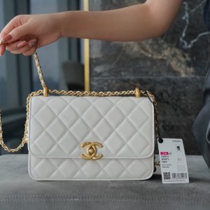 CHANEL高級手工坊雙金球 CF mini 22CM 白色香奈兒