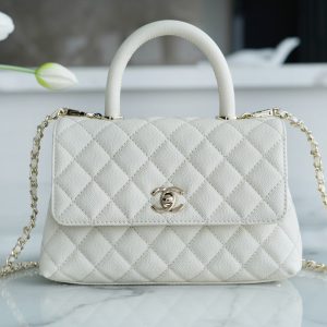 Votkinsk CHANEL COCO handle新款牛皮手柄小號 米白