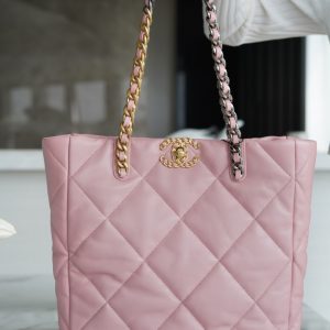 CHANEL 22B 19bag tote 櫻花粉正品皮官方網站香奈兒包包