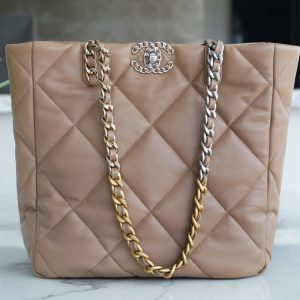 CHANEL 22B 19bag tote 杏色 正品皮奢侈品牌香奈兒女包
