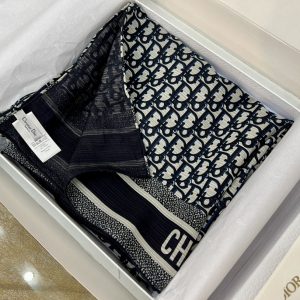 迪奧絲巾價格及圖片Dior雙層真絲長巾海軍藍Oblique 印花