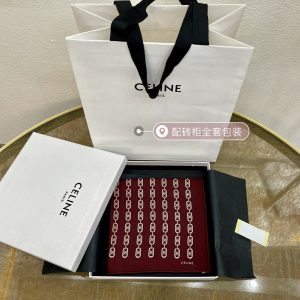 Celine 思琳真絲方巾 酒紅色精髓凱旋門標誌全套包裝