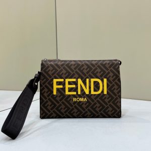 芬迪 Fendi經典老花復古厚款手拿包啡色黃色logo