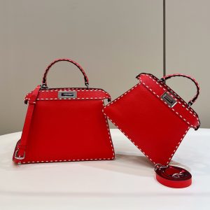 Australia芬迪peekaboo小號手袋全套 紅fendi官網女包