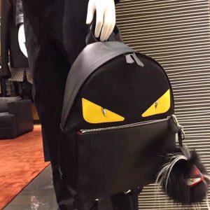 芬迪 Fendi尼龍拼接黑色皮背包34cm（禮品袋發票）