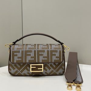 PENZA II芬迪 Fendi百搭仟鳥格baguette包包棕色