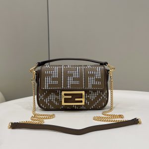 Rostow-tow芬迪 Fendi百搭仟鳥格baguette包包棕色