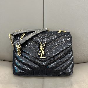 聖羅蘭loulou包珠片黑色25CM聖羅蘭包包官網價格錶及圖片