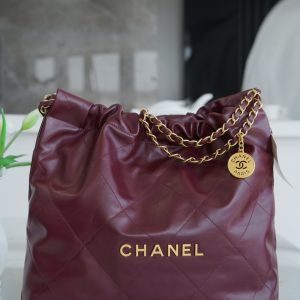 Biklyan’香奈兒22p秋冬新款 22手袋 正品尾皮 酒紅中號