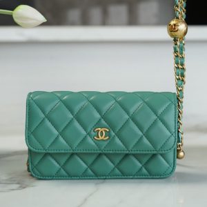 Singapore CHANEL2023金屬球手機包  淺綠香奈兒包包