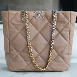 CHANEL 22B 19BAG tote 杏色 正品皮香奈兒女包價格旗艦店