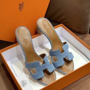 Habarovsk-2 愛馬仕 Hermers2023限量款淺藍色牛仔高跟拖鞋