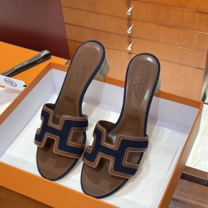 Kamyshta 愛馬仕 Hermers新款拖鞋棕拼牛仔愛馬仕鞋子多少錢