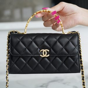 Bratsk Chanel 22B琺瑯扣Kelly大號 黑金 正品皮香奈兒女款包包