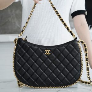 New York USA 香奈兒 CHANEL 23b hobo雙鏈條腋下包大號 黑
