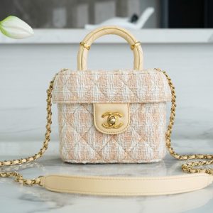 Australia Canberra Chanel 23s 手柄盒子粗花呢化妝包  活力橙