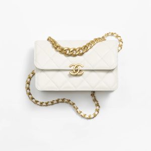 CHANEL香奈兒官網中國官方網包包小牛皮與金色金屬 白