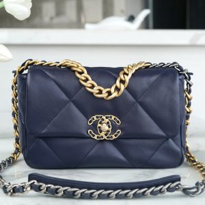 香港離島區 CHANEL 19bag 正品皮 小號 藏藍色 香奈兒的女包