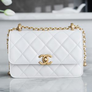 Britain香奈兒雙金球包價格CHANEL24C雙金球CF MINI 19CM 白色