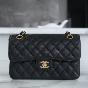 Singapore CHANEL Classic Flap 經典口蓋包 黑牛金 小號