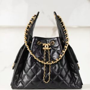 United Arab Emirates Chanel 25C small hobo 抽繩水桶包 黑金 小號